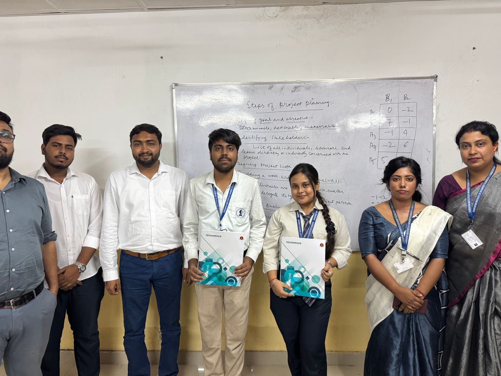 Techimpace team with selected students holding offer folders at the DIATM Durgapur campus drive